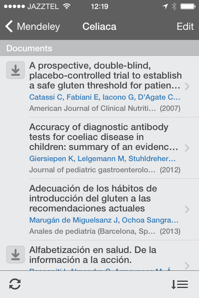 Aplicación de Mendeley para dispositivos móviles iOS. 